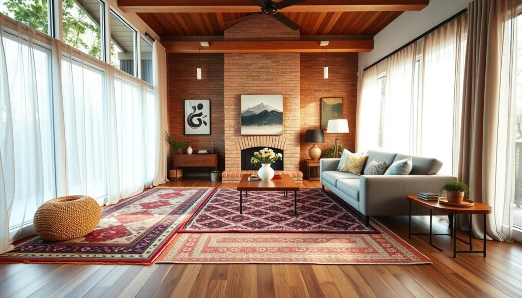 Area rug layering for textured flooring