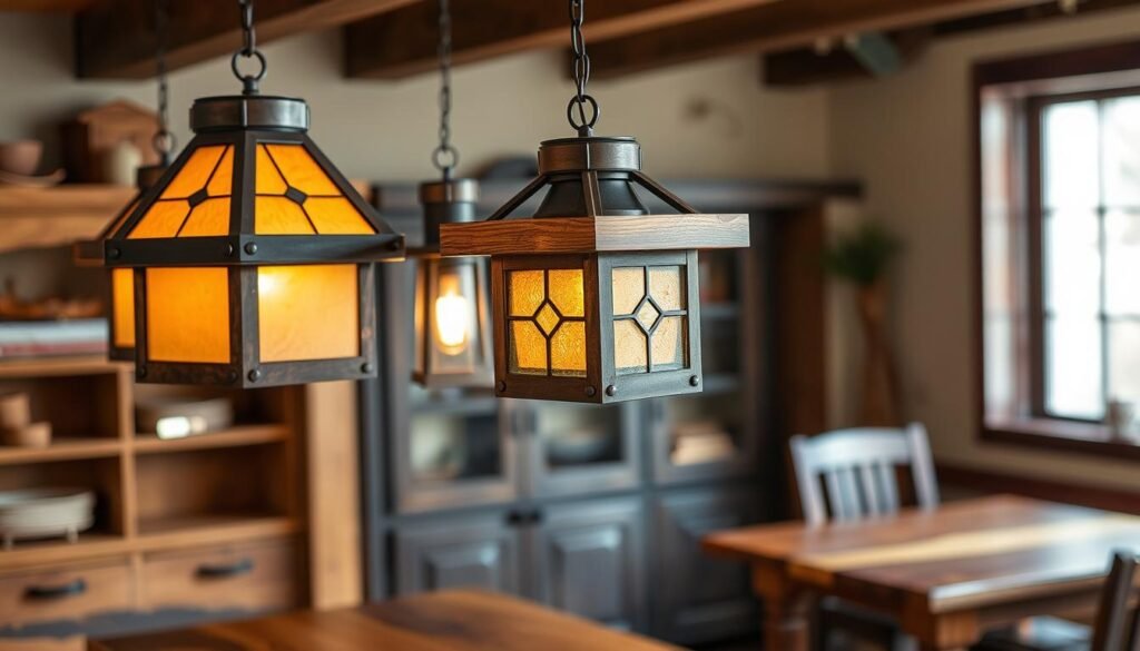Craftsman Style Pendant Lights with Natural Materials