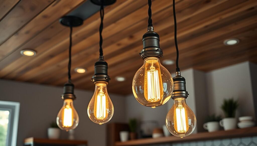 Industrial Style Pendant Lights with Exposed Bulbs