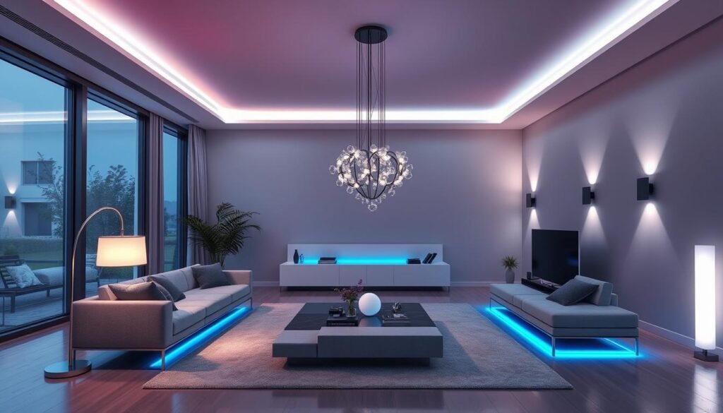 Smart lighting systems in a modern living room