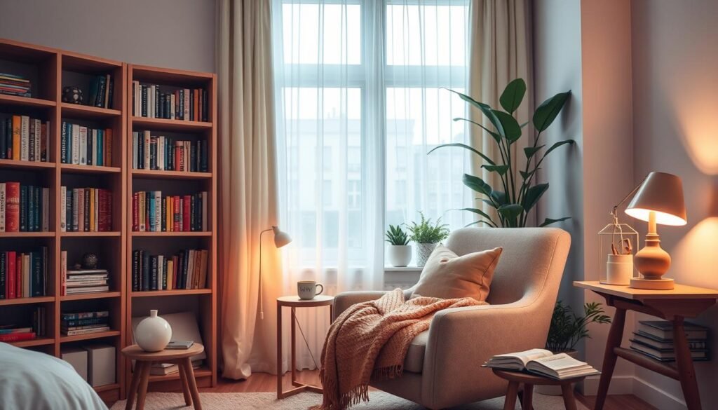 Cozy reading nook in bedroom