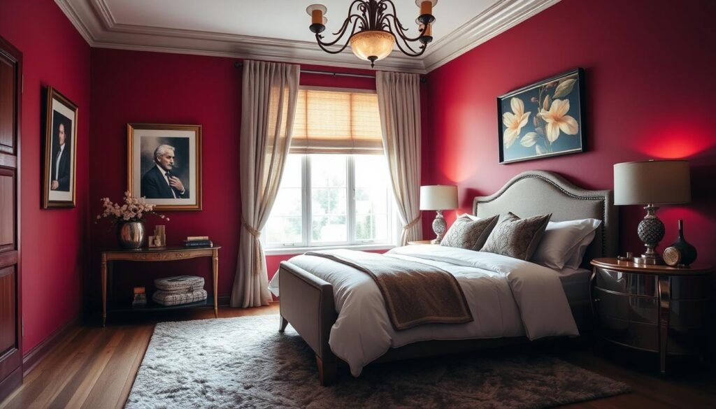 Deep Red Bedroom Accent Wall Design