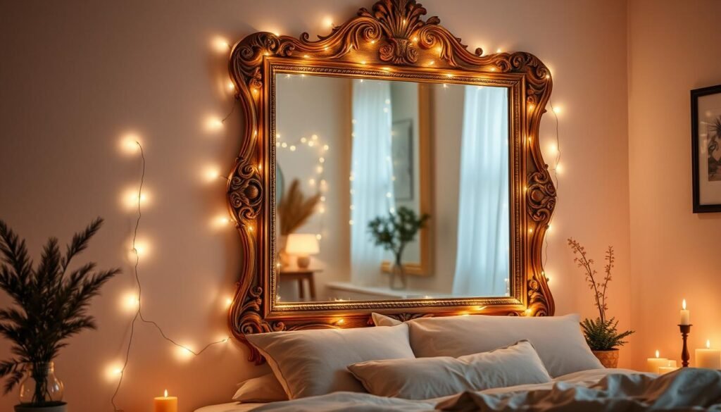 Fairy Lights Around Bedroom Mirror