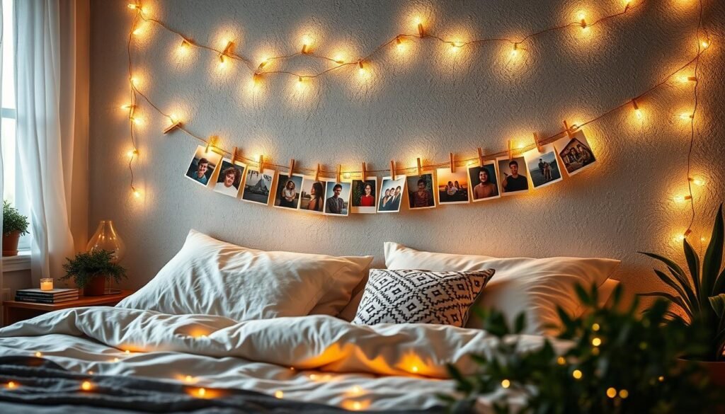 Fairy Lights Photo Display Bedroom