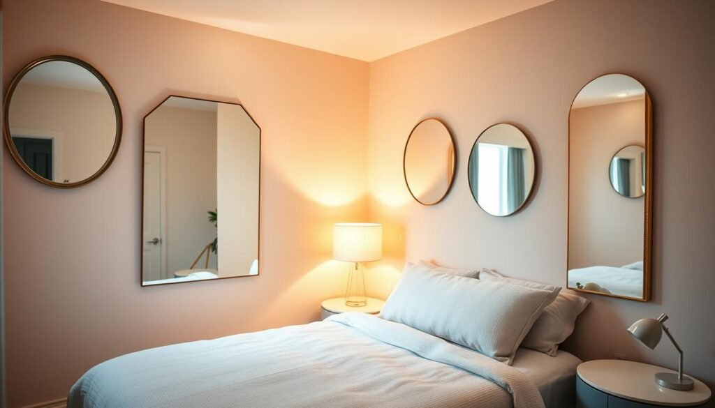 Mirrors enhance small bedroom lighting