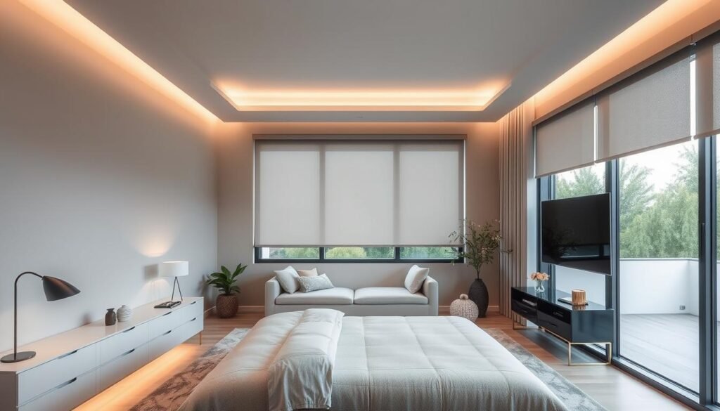 Motorized Smart Shades in Modern Bedroom